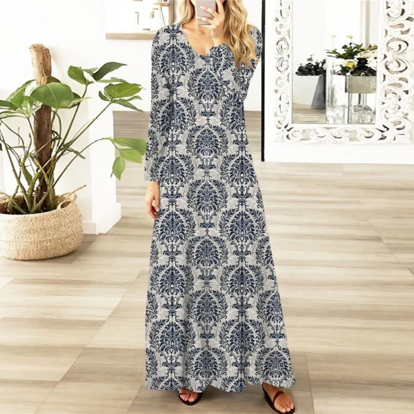 Women's Casual Fashion Long Sleeve Graphic Printed Vintage Long Dresses Fall - Image 28