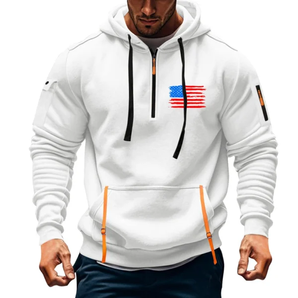Men's Printed Sweatshirt Hoodie Zipper Arm Pocket Cardigan Men's Sports Large - Image 34
