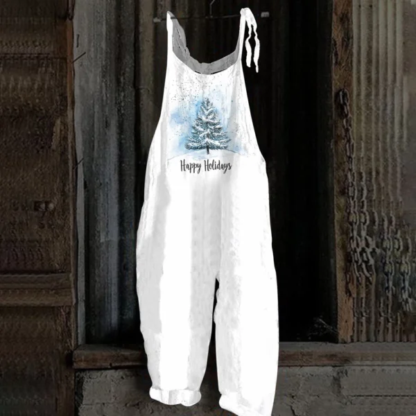 Women's Christmas Shoulder Strap Vintage Loose Casual Jumpsuit Print - Image 28