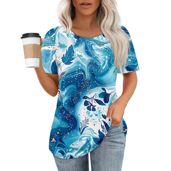 Women's Casual Fashion Printed Loose Daily Round Neck Short Sleeved T-Shirt - Image 13