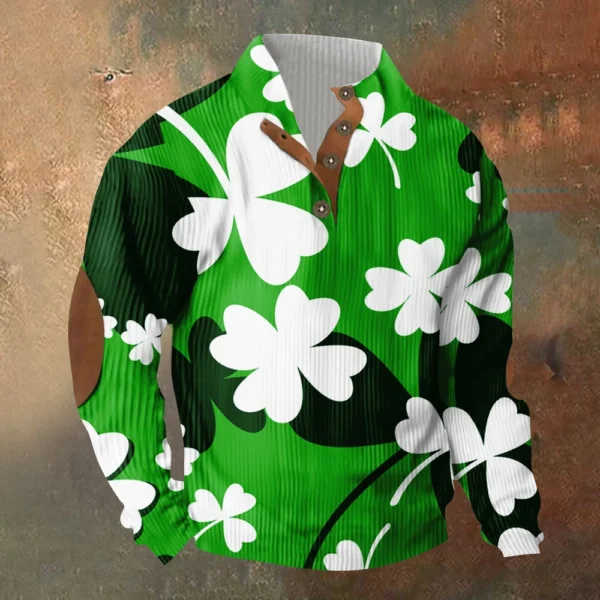 Knit Printed 3 Button - Corduroy Men's Standing Collar Pocket Sweatshirt - Image 34