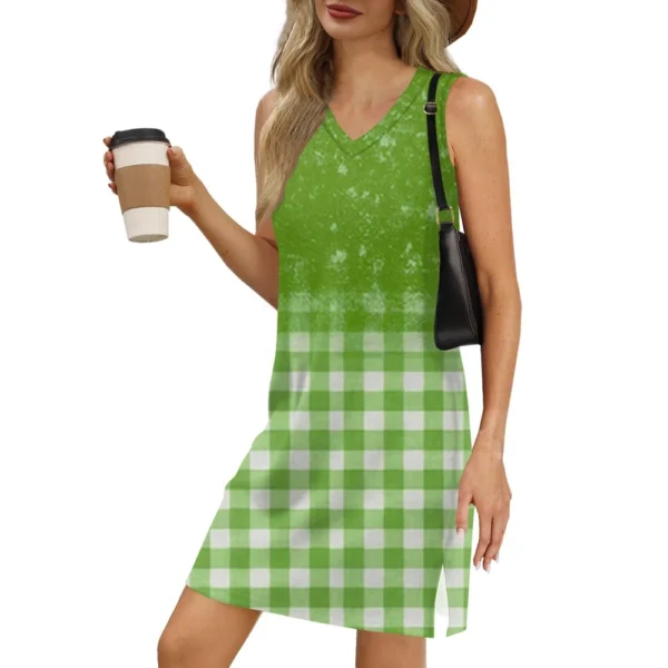 Women's V-neck Summer Casual Beach Vacation Women's Sleeveless Plaid Print - Image 14