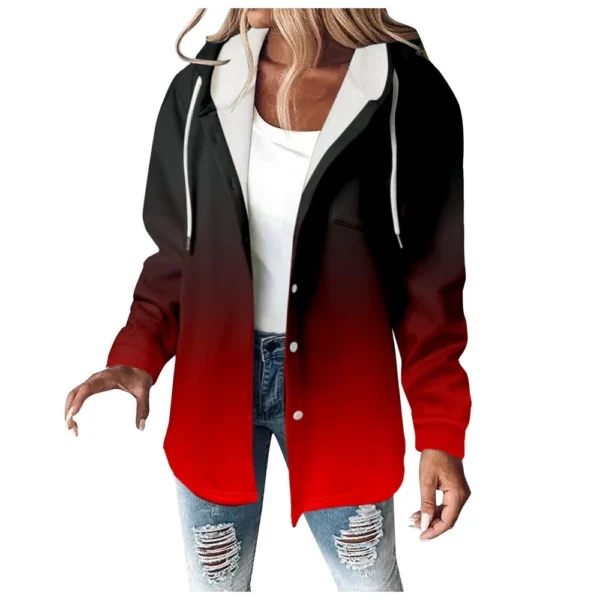 Fleece Hoodies For Women Warm Print Sweatshirt Button Lined Drawstring Hooded - Image 40