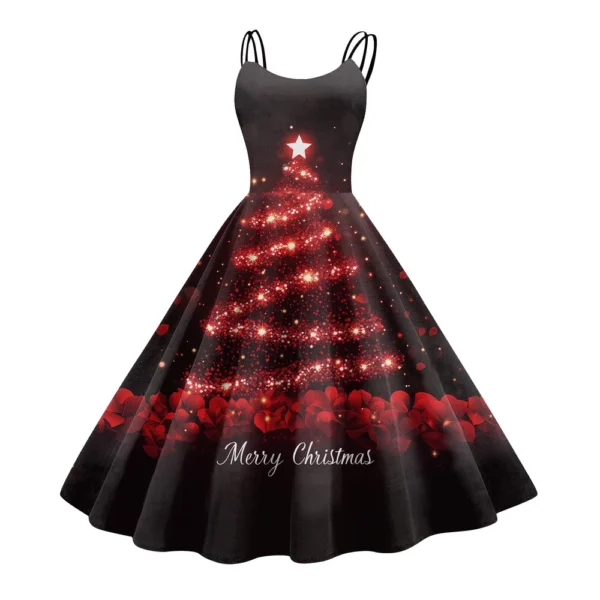 Women's Fashion Christmas Printed Sexy Strapless Gothic Cocktail Dress Punk, - Image 68