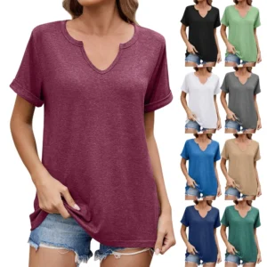 Plus Size V Neck T Shirts Women Short Sleeve Tops Casual T shirts Loose Fit Tee