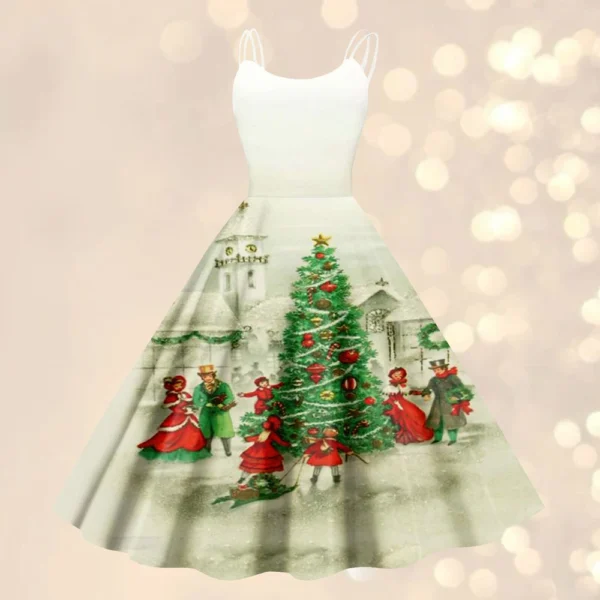 Christmas ladies casual fashion flower print sexy off shoulder punk retro skirt - Image 19