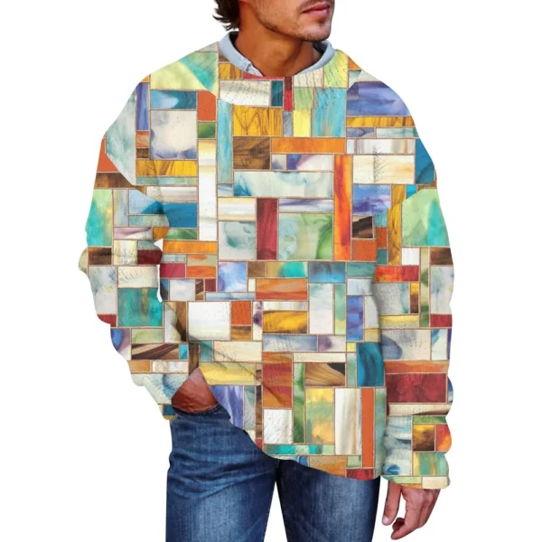Men'S Printed Synthetic Sweater Round Neck Sportswear Loose Long Sleeved Top - Image 2
