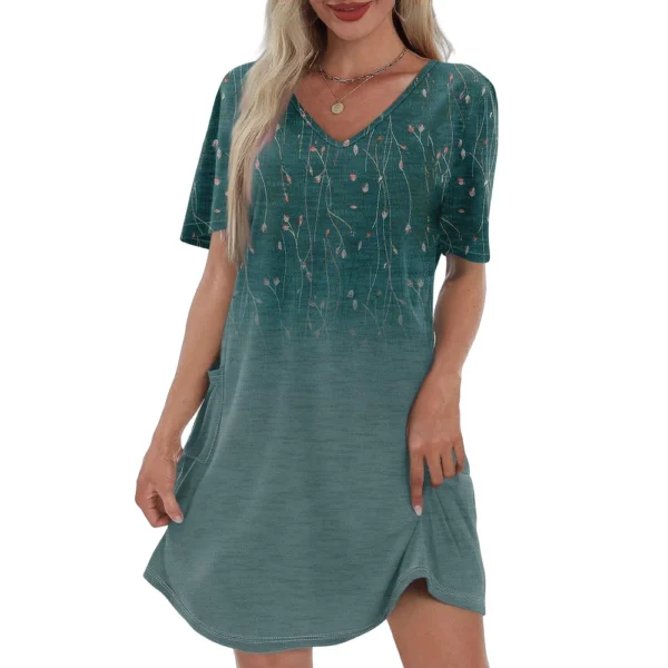 Women's Casual And Fashionable V-neck Short Sleeve Printing Mid Length Dress - Image 9