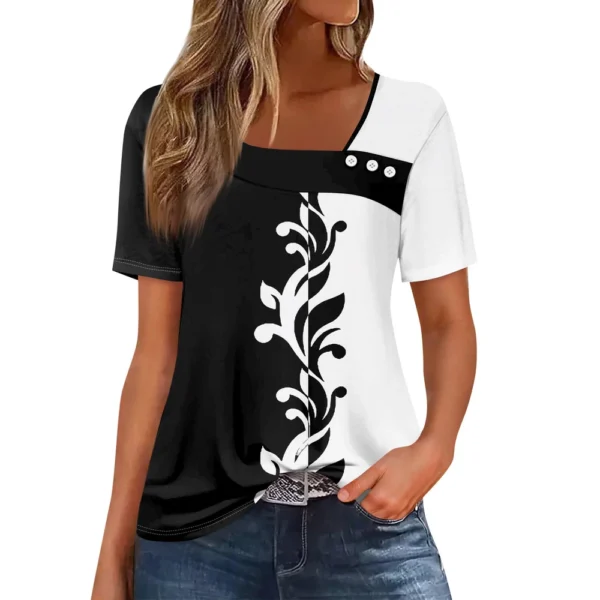 Women's Casual Printed Daily Short Sleeved Loose Fashion Round Neck T-Shirt - Image 13