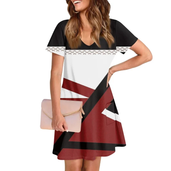Women's Casual And Fashionable V-neck Short Sleeve Printing Mid Length Dress - Image 33