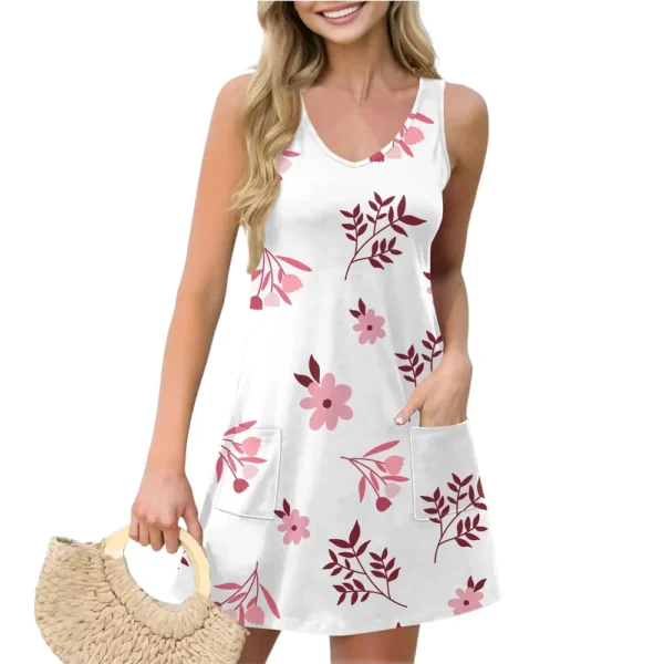 Women's Casual Summer Vest Dress With Pockets Floral Print V Neck Sleeveless - Image 20