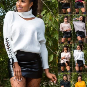 Knit top ladies loose high neck