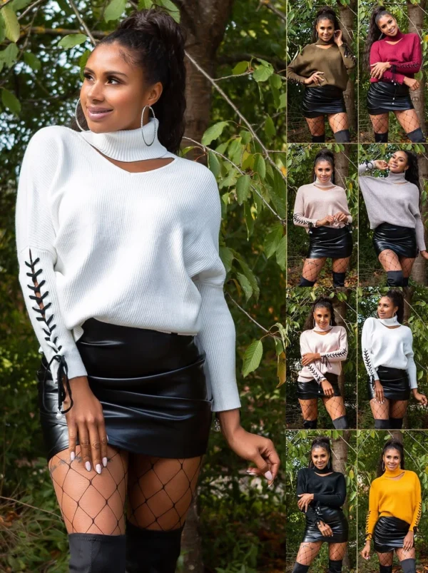 Knit top ladies loose high neck