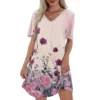 Women's Casual And Fashionable V-neck Short Sleeve Printing Mid Length Dress - Image 32