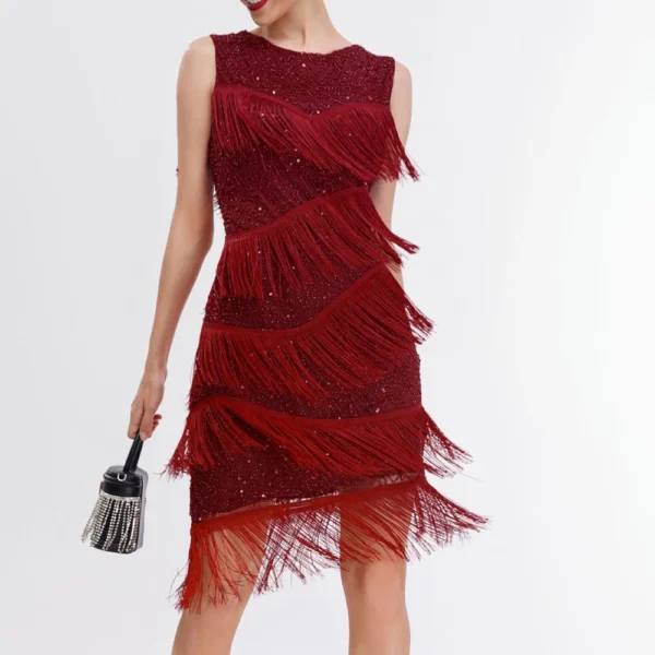 Women's Casual Sequin Bead Tassel Vest Sleeveless Evening Dress Sleeveless Dress - Image 5