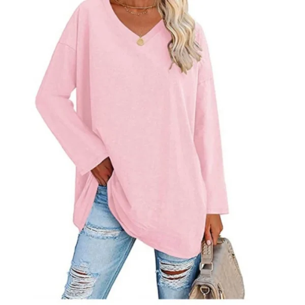Women's shirt loose collar solid color women's top - Image 10