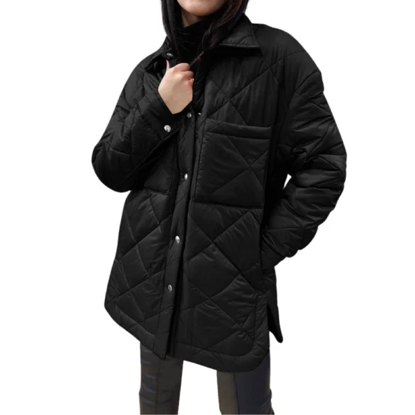 Women's  Loose Casual Solid Color Medium Long Diamond  Down Cotton Jacket, - Image 5
