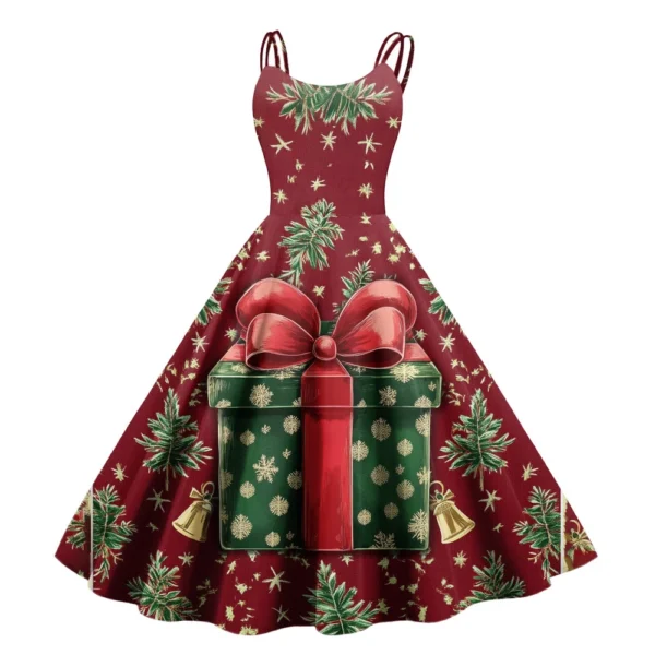 Women's Casual Fashion Christmas Print Sexy Off Shoulder Punk Retro Dress Retro - Image 31