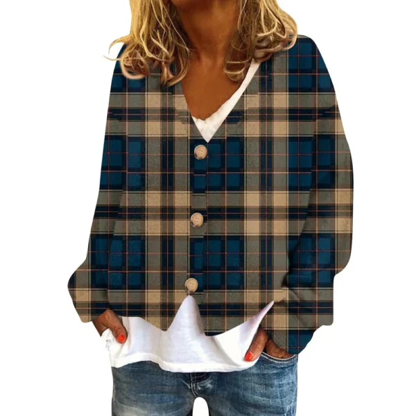 Women's Fashion Short Jacket Casual  Plaid Print Single Breasted Plush Top ﻿ - Image 9