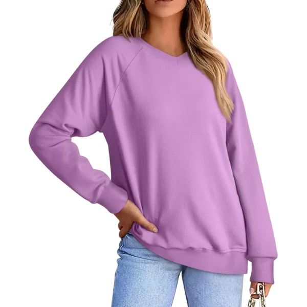 Women's Fashion Sweatshirt V-neck Long Sleeve Solid Color Casual Loose Pullover - Image 32