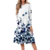 Women's Casual Fashion Round Neck Long Sleeve Print Midi Dress - Image 20
