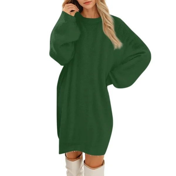 Women's Round Neck Casual Long Sleeve Plush Solid Color Dresses - Image 7