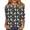 Women's Casual Round Neck Easter Egg Print Three-quarter Sleeve T-shirt Top - Image 17