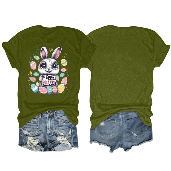 Happy Easter Women's Fashion Printed Round Neck Short Sleeve T-Shirt Pullover - Image 12