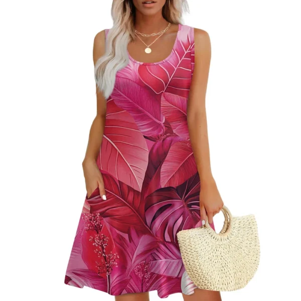 Women's Casual Fashion U-neck Sleeveless Print Dress - Image 16
