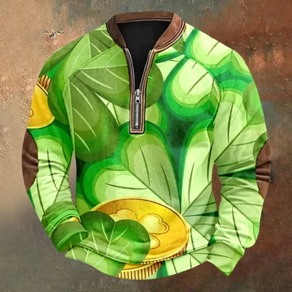 Men's St. Patrick's Day Vintage Casual Zip Sweatshirt Outdoor Casual Top - Image 13