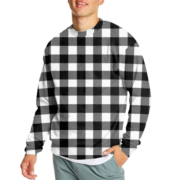 Men's Casual Fashion Comfortable Plaid Round Neck Pullover Sweatshirt Sweatshirt - Image 5