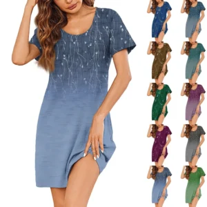 Womens Summer Dresses Short Sleeve Linen Casual T-Shirt Dresses Swing Beach