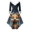 Women's Fashion V-neck Casual Fit Christmas Print Party Long Sleeve Dress - Image 10