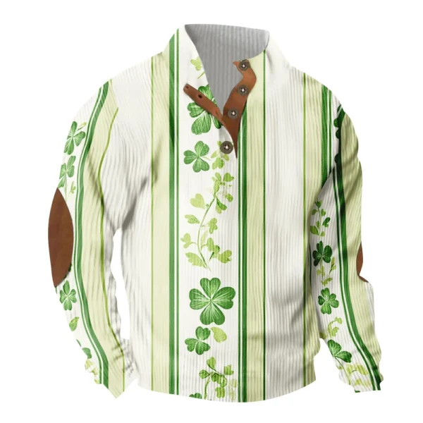 Knit Printed 3 Button - Corduroy Men's Standing Collar Pocket Sweatshirt - Image 29
