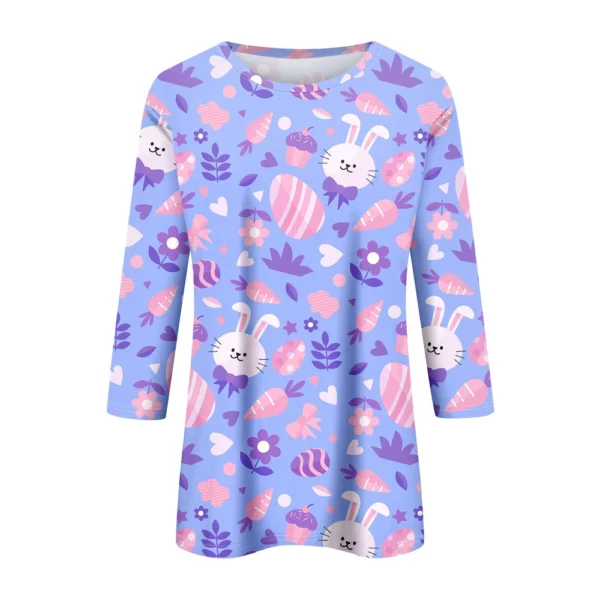 Women's Tops 3/4 Sleeve Casual Fashion Plus Size Basic Easter Printed Pullover - Image 9