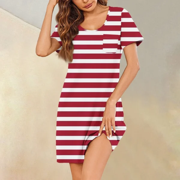 Womens Summer Dresses Short Sleeve Linen Casual T-Shirt Dresses Swing Beach - Image 34