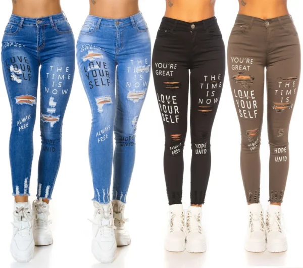 High Waist Skinny Jean Look mit Schriftzug Print - Image 3