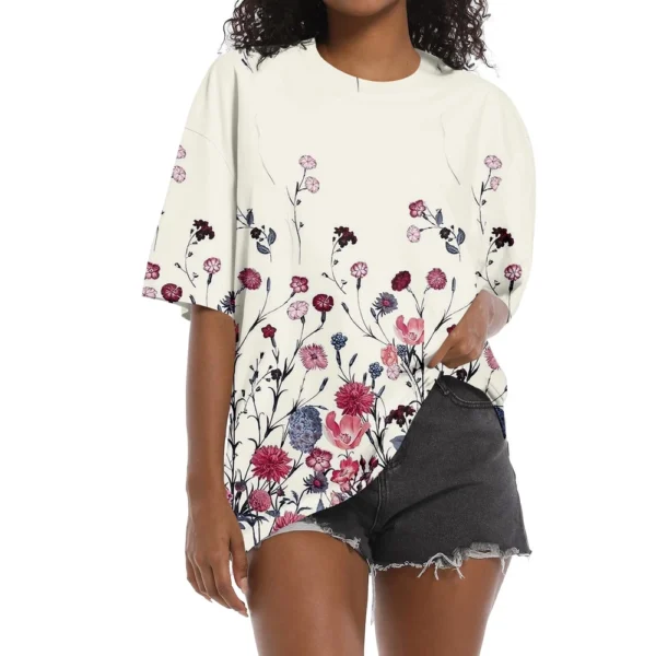 Shirt For Women's Fashion Casual Falling Shoulder Sleeves Round Neck Short - Image 13