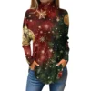 Women's Printed Christmas High Neck Pullover Long Sleeve Casual Fashion T-Shirt - Image 32