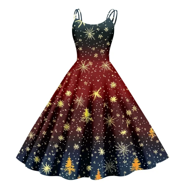 Women's Christmas Snowflake Print Sexy Slim Off Shoulder Punk Retro Dress - Image 22