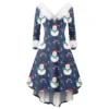 Women's Fashion V-neck Casual Fit Christmas Print Party Long Sleeve Dress - Image 19