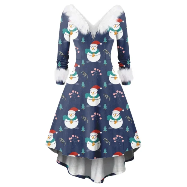 Women's Fashion V-neck Casual Fit Christmas Print Party Long Sleeve Dress - Image 19