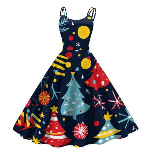 Women's Christmas Printed Punk Fashion Sexy Strapless Dress Gothic Cocktail - Image 56