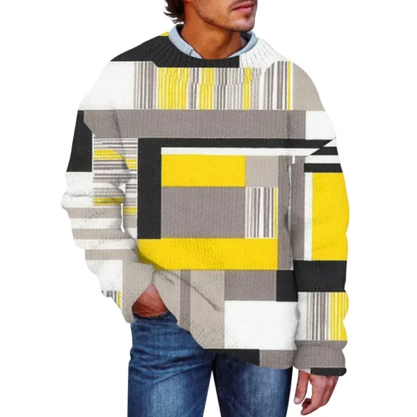 Men'S Printed Synthetic Sweater Round Neck Sportswear Loose Long Sleeved Top - Image 26