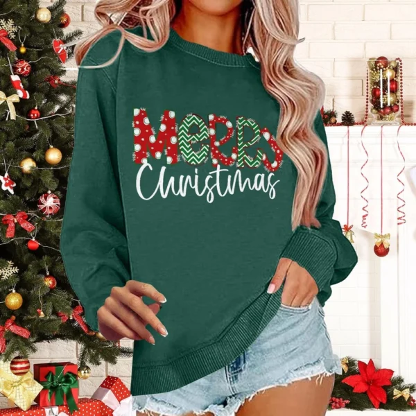 Women's Casual Loose Solid Color Easter Print Round Neck Long Sleeve Hoodie - Image 16