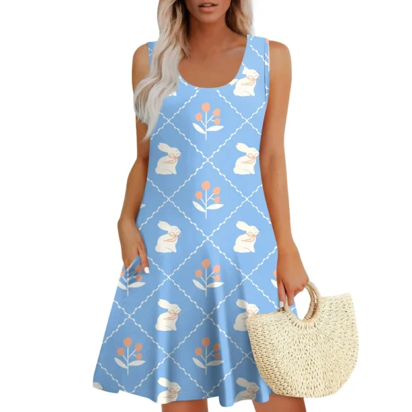 Womens Summer Dresses Easter Print  Loose U Neck Sleeveless Sundresses Dress - Image 4