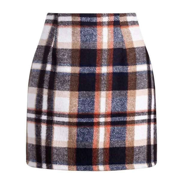 2024 Women's high-waisted plaid skirt tight pencil wool mini skirt - Image 14