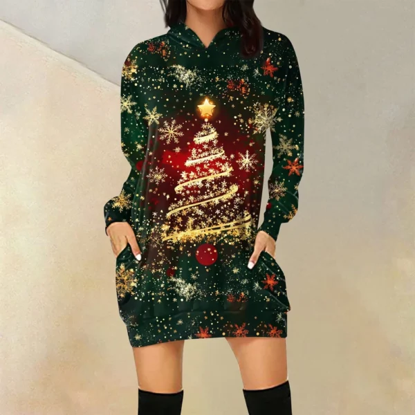 Ladies' Loose Casual Pocket Long Sleeved Hoodie Christmas Printed Sweatshirt - Image 25