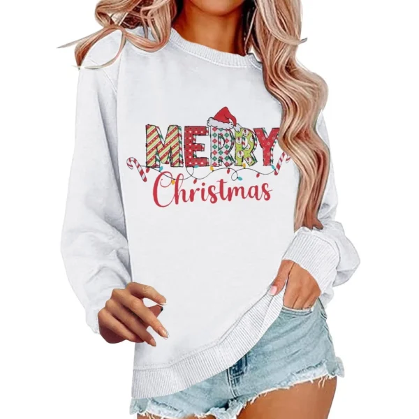 Women's Casual Loose Solid Color Easter Print Round Neck Long Sleeve Hoodie - Image 32