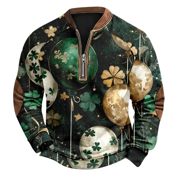 Men's St. Patrick's Day Vintage Casual Zip Sweatshirt Outdoor Casual Top - Image 14